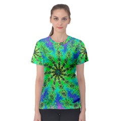 Green Psychedelic Starburst Fractal Women s Sport Mesh Tee