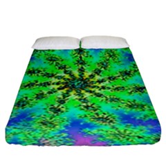 Green Psychedelic Starburst Fractal Fitted Sheet (king Size) by allthingseveryone