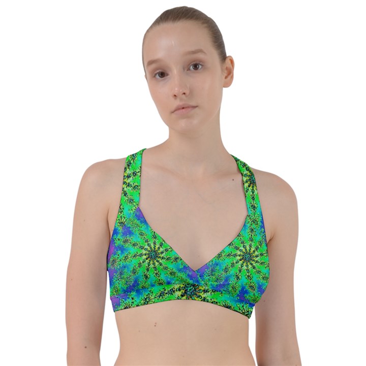 Green Psychedelic Starburst Fractal Sweetheart Sports Bra