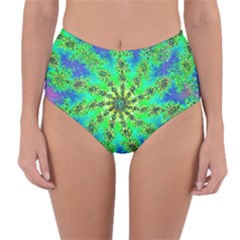 Green Psychedelic Starburst Fractal Reversible High-waist Bikini Bottoms