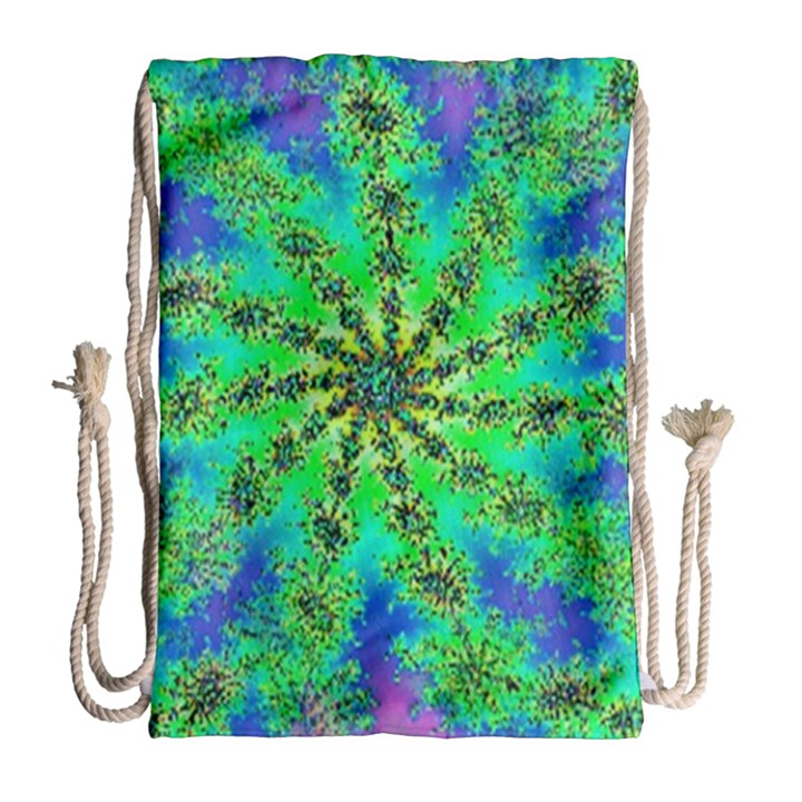 Green Psychedelic Starburst Fractal Drawstring Bag (Large)