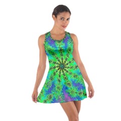 Green Psychedelic Starburst Fractal Cotton Racerback Dress