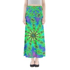 Green Psychedelic Starburst Fractal Full Length Maxi Skirt by allthingseveryone