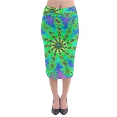 Green Psychedelic Starburst Fractal Midi Pencil Skirt