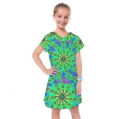 Green Psychedelic Starburst Fractal Kids  Drop Waist Dress by allthingseveryone