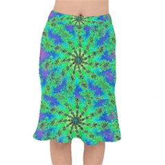 Green Psychedelic Starburst Fractal Mermaid Skirt