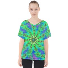 Green Psychedelic Starburst Fractal V-neck Dolman Drape Top by allthingseveryone