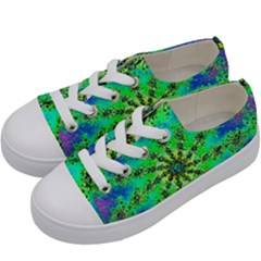 Green Psychedelic Starburst Fractal Kids  Low Top Canvas Sneakers