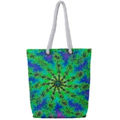 Green Psychedelic Starburst Fractal Full Print Rope Handle Bag (small) by allthingseveryone