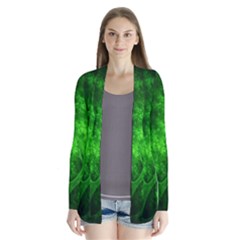 Artsy Bright Green Trees Drape Collar Cardigan