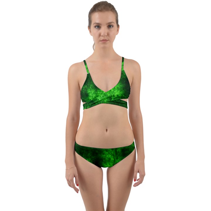 Artsy Bright Green Trees Wrap Around Bikini Set