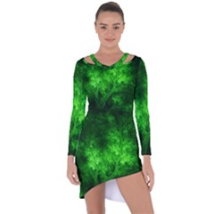 Artsy Bright Green Trees Asymmetric Cut-out Shift Dress