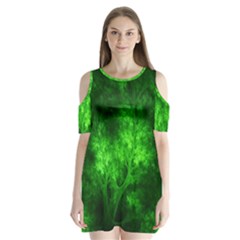 Artsy Bright Green Trees Shoulder Cutout Velvet One Piece