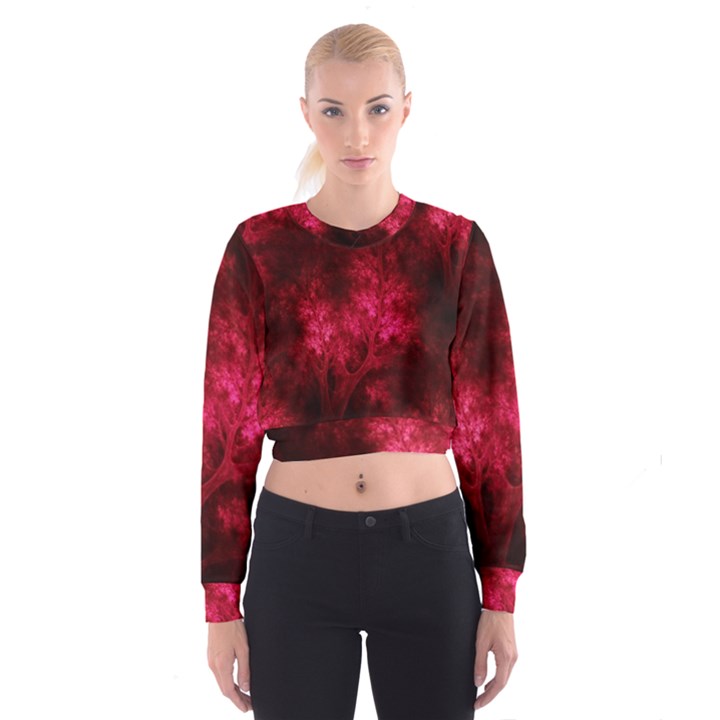 Artsy Red Trees Cropped Sweatshirt