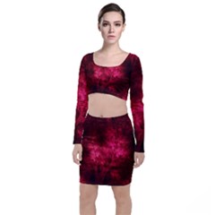 Artsy Red Trees Long Sleeve Crop Top & Bodycon Skirt Set