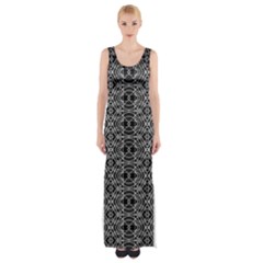 Black And White Ethnic Pattern Maxi Thigh Split Dress by dflcprints