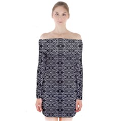 Black And White Ethnic Pattern Long Sleeve Off Shoulder Dress by dflcprints