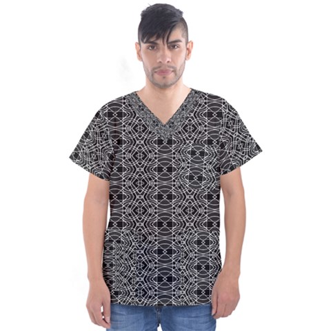 Black And White Ethnic Pattern Men s V-neck Scrub Top by dflcprints