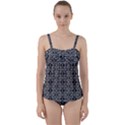 Black And White Ethnic Pattern Twist Front Tankini Set View1