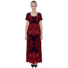 Red Abstract High Waist Short Sleeve Maxi Dress