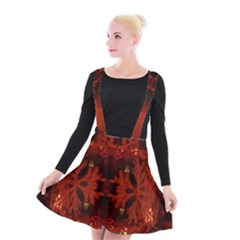 Red Abstract Suspender Skater Skirt by Celenk