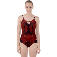 Red Abstract Cut Out Top Tankini Set