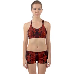 Red Abstract Back Web Sports Bra Set