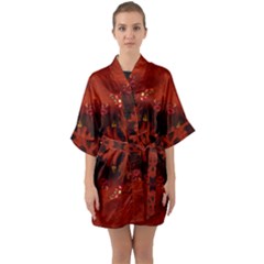 Red Abstract Quarter Sleeve Kimono Robe by Celenk