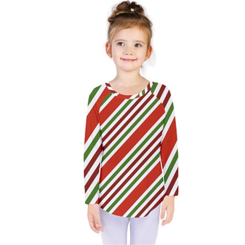 Christmas Color Stripes Kids  Long Sleeve Tee by Celenk