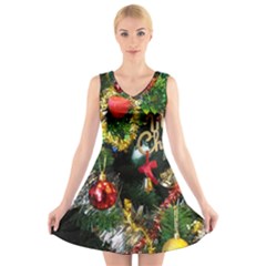 Decoration Christmas Celebration Gold V-neck Sleeveless Skater Dress by Celenk