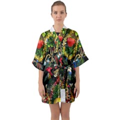 Decoration Christmas Celebration Gold Quarter Sleeve Kimono Robe by Celenk