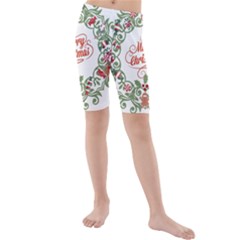 Merry Christmas Wreath Kids  Mid Length Swim Shorts by Celenk