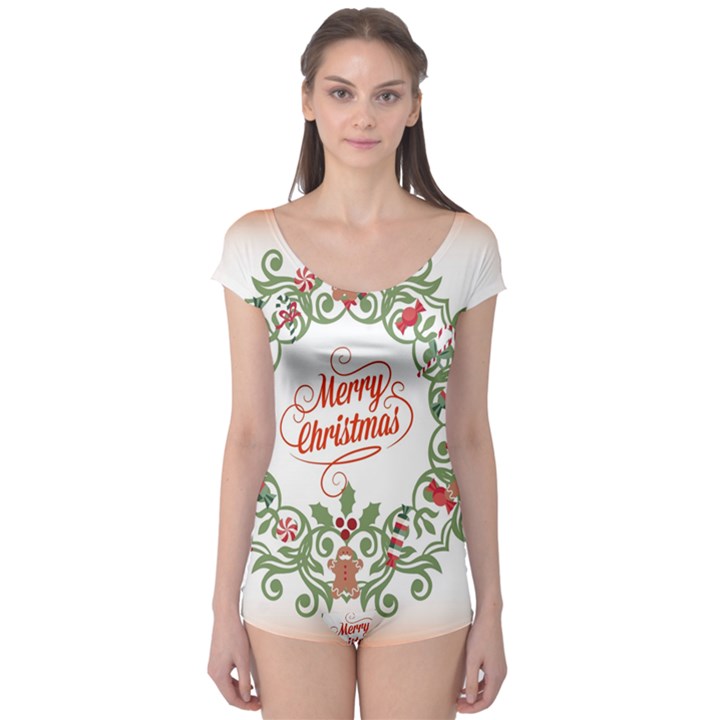 Merry Christmas Wreath Boyleg Leotard 