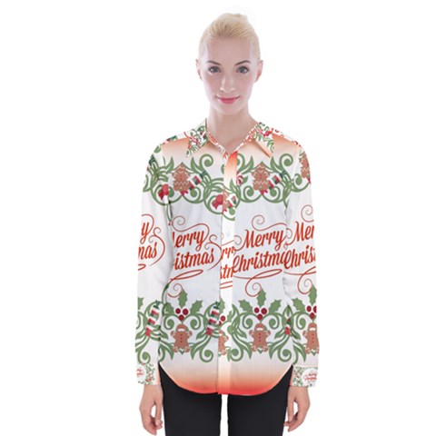 Merry Christmas Wreath Womens Long Sleeve Shirt by Celenk