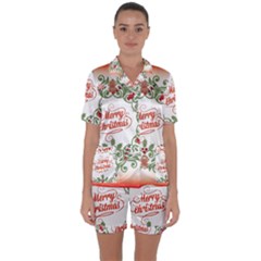 Merry Christmas Wreath Satin Short Sleeve Pyjamas Set