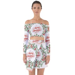 Merry Christmas Wreath Off Shoulder Top With Skirt Set