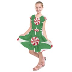 Candy Cane Kaleidoscope Kids  Short Sleeve Dress by Celenk