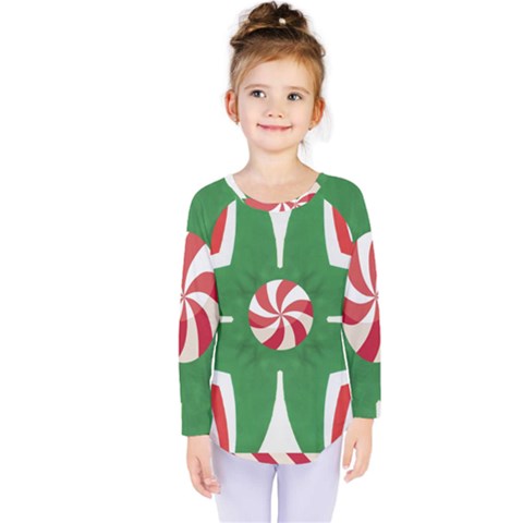 Candy Cane Kaleidoscope Kids  Long Sleeve Tee by Celenk