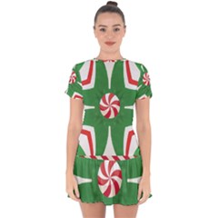 Candy Cane Kaleidoscope Drop Hem Mini Chiffon Dress by Celenk