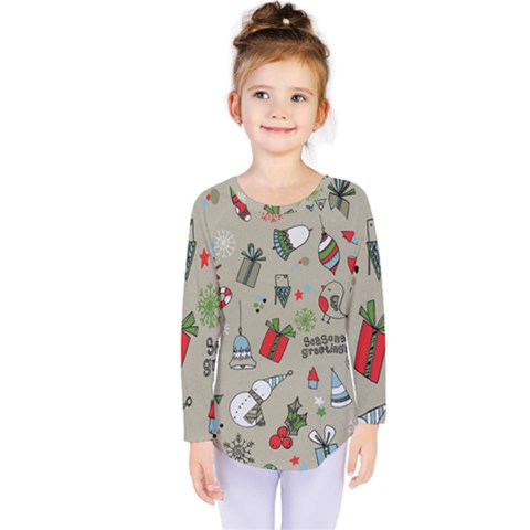 Beautiful Design Christmas Seamless Pattern Kids  Long Sleeve Tee by Celenk