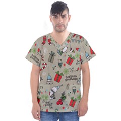 Beautiful Design Christmas Seamless Pattern Men s V-neck Scrub Top