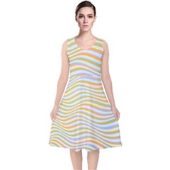 Art Abstract Colorful Colors V-neck Midi Sleeveless Dress 