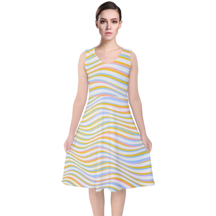 Art Abstract Colorful Colors V-Neck Midi Sleeveless Dress 