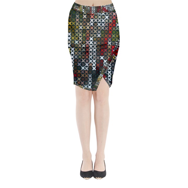 Christmas Cross Stitch Background Midi Wrap Pencil Skirt