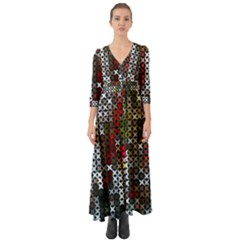 Christmas Cross Stitch Background Button Up Boho Maxi Dress by Celenk