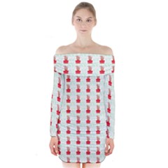 At On Christmas Present Background Long Sleeve Off Shoulder Dress by Celenk