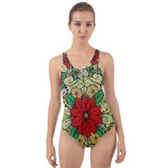 Calsidyrose Groovy Christmas Cut-out Back One Piece Swimsuit by Celenk