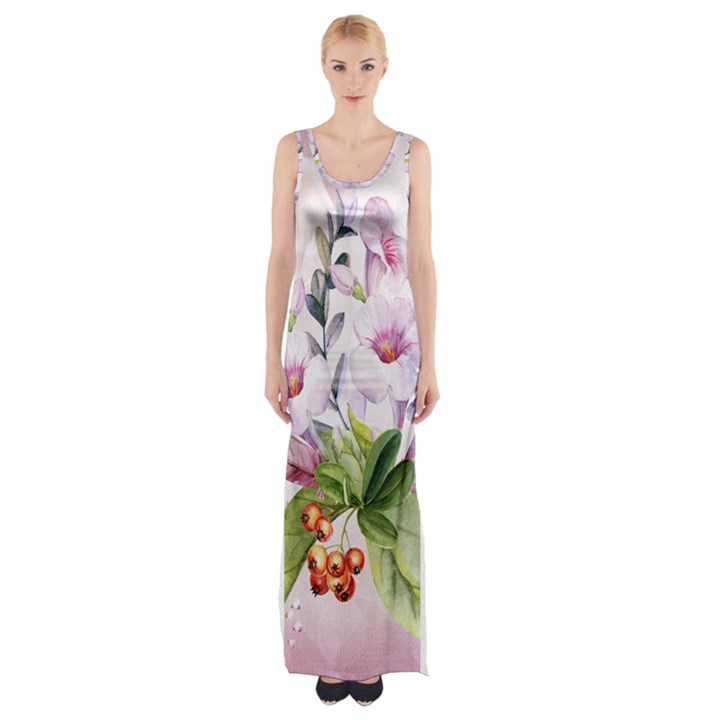 Wonderful Flowers, Soft Colors, Watercolor Maxi Thigh Split Dress