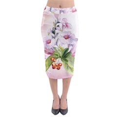 Wonderful Flowers, Soft Colors, Watercolor Midi Pencil Skirt by FantasyWorld7