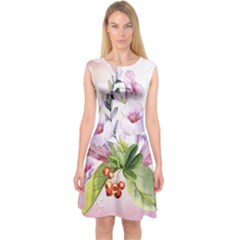 Wonderful Flowers, Soft Colors, Watercolor Capsleeve Midi Dress by FantasyWorld7